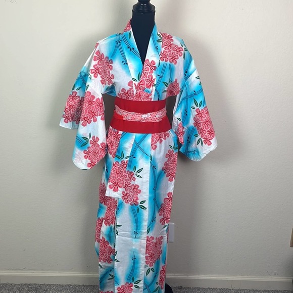 Vintage Intimates & Sleepwear Vintage Traditional Japanese Yukata Cotton Kimono With Obi
